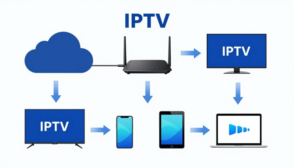 diagram showing how iptv canada service works through internet connection to deliver live channels
