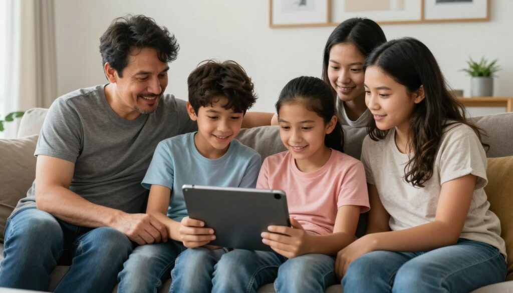 family choosing iptv canada service comparing options on tablet device