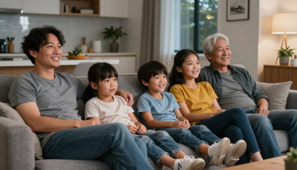 happy Canadian family enjoying IPTV service together