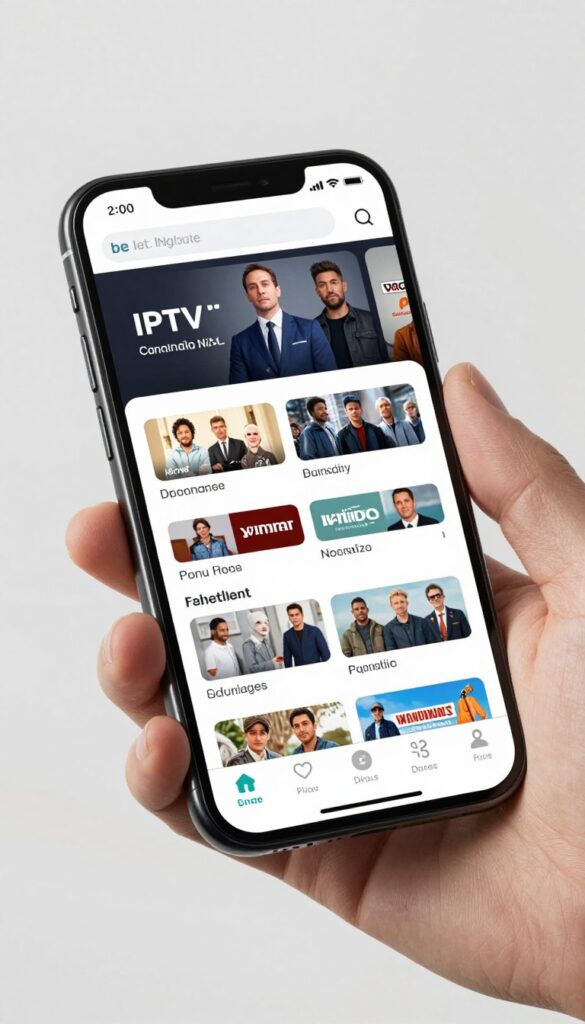 smartphone displaying iptv app interface with live channels and program guide