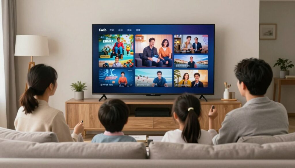 Canadian family enjoying IPTV streaming together on large screen