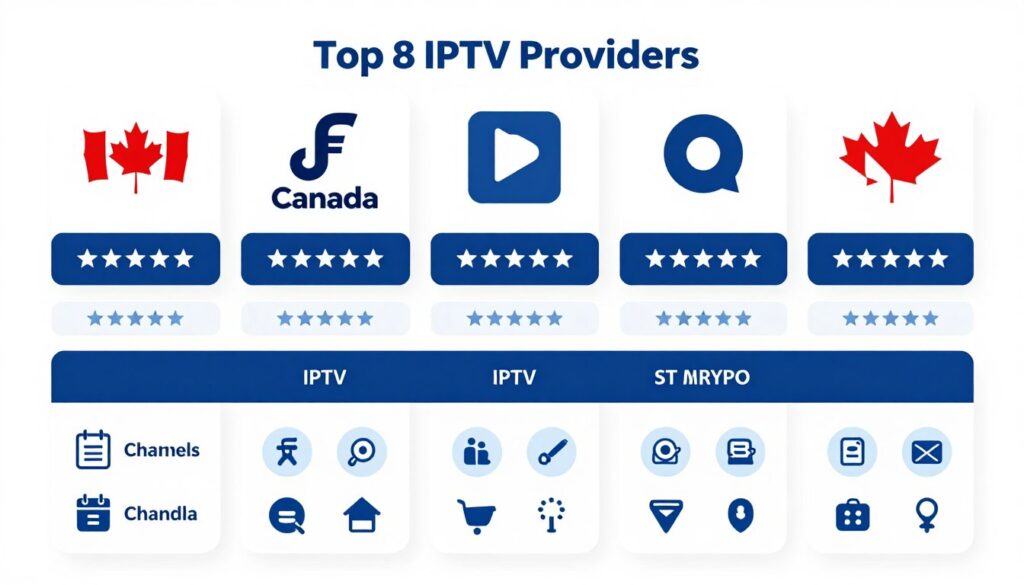 Comparison chart showing top Canadian IPTV service providers with ratings and features