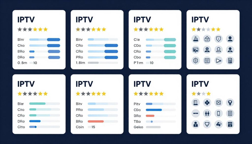 Comprehensive comparison chart of all IPTV providers with ratings and specifications