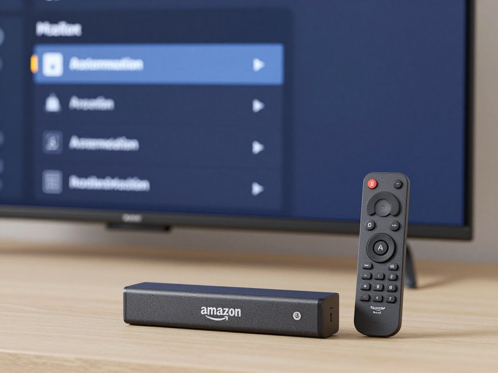 Fire Stick device and remote with optimization settings displayed on screen