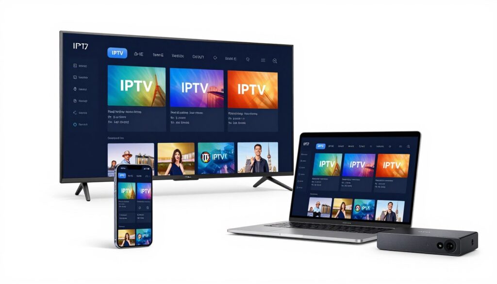 Various devices displaying IPTV service including TV, smartphone, tablet, laptop