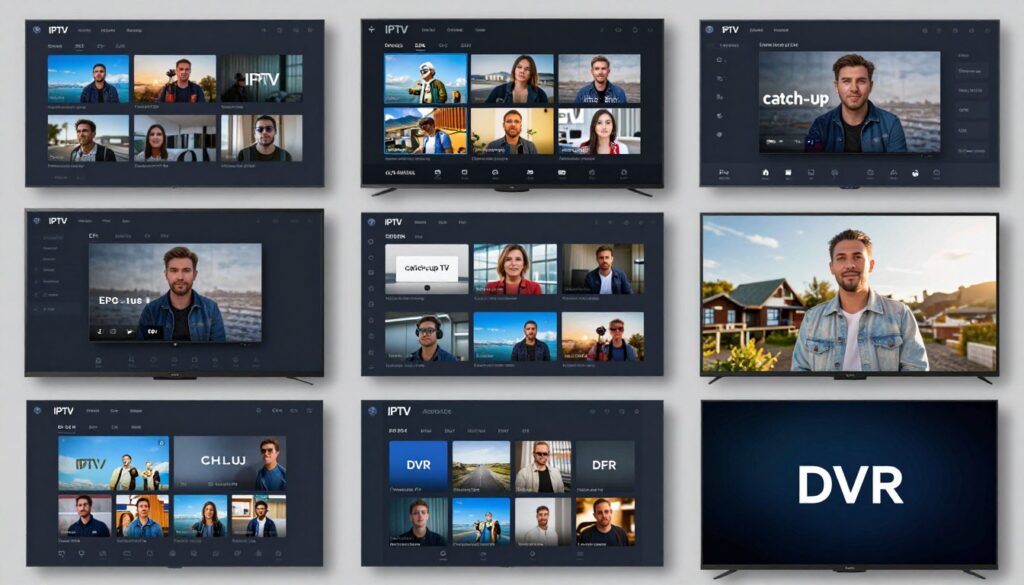 advanced IPTV features displayed across multiple screens