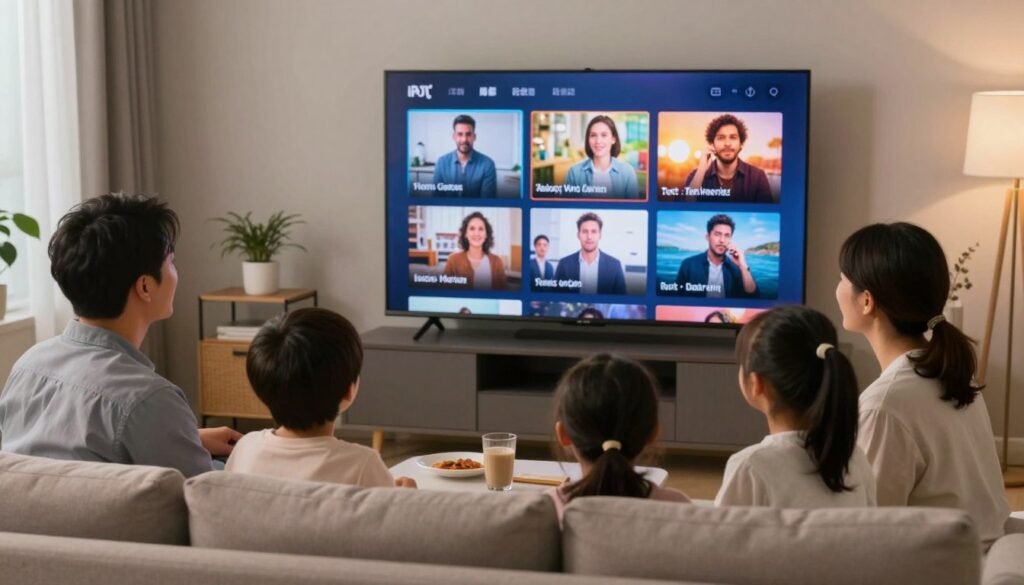family enjoying IPTV on smart TV