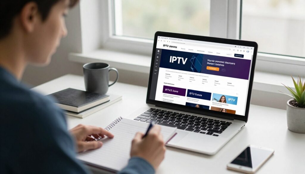 person comparing IPTV services on laptop