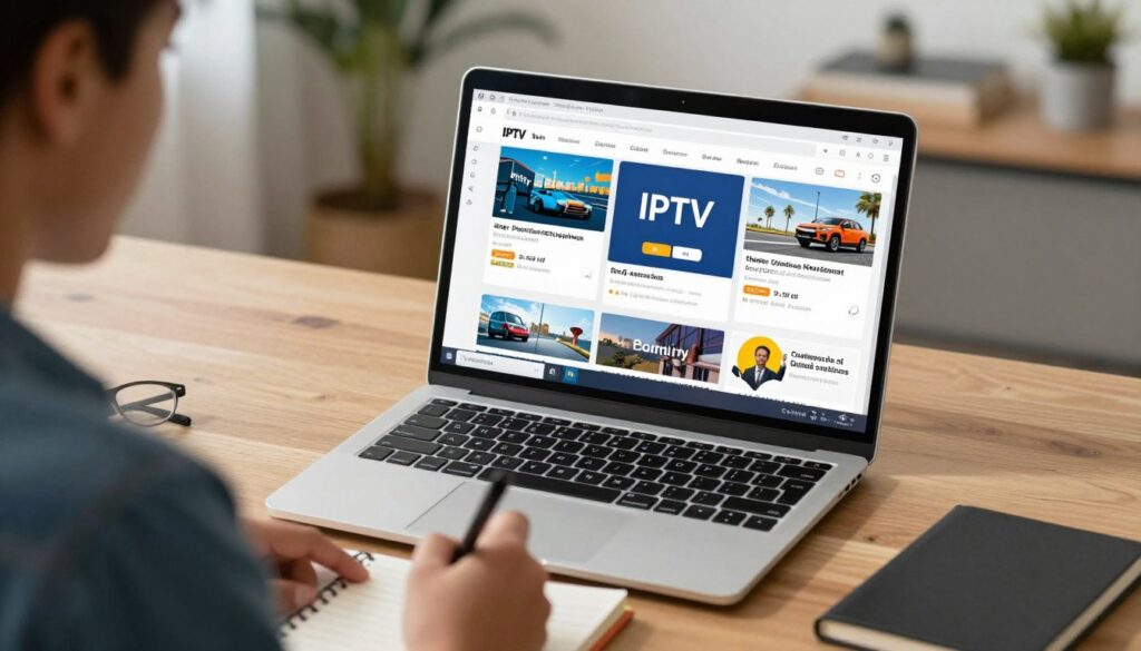 person comparing different IPTV Canada services on laptop