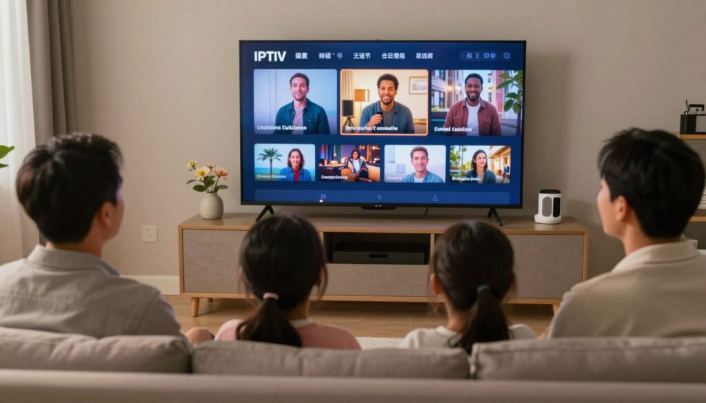 satisfied Canadian family enjoying IPTV